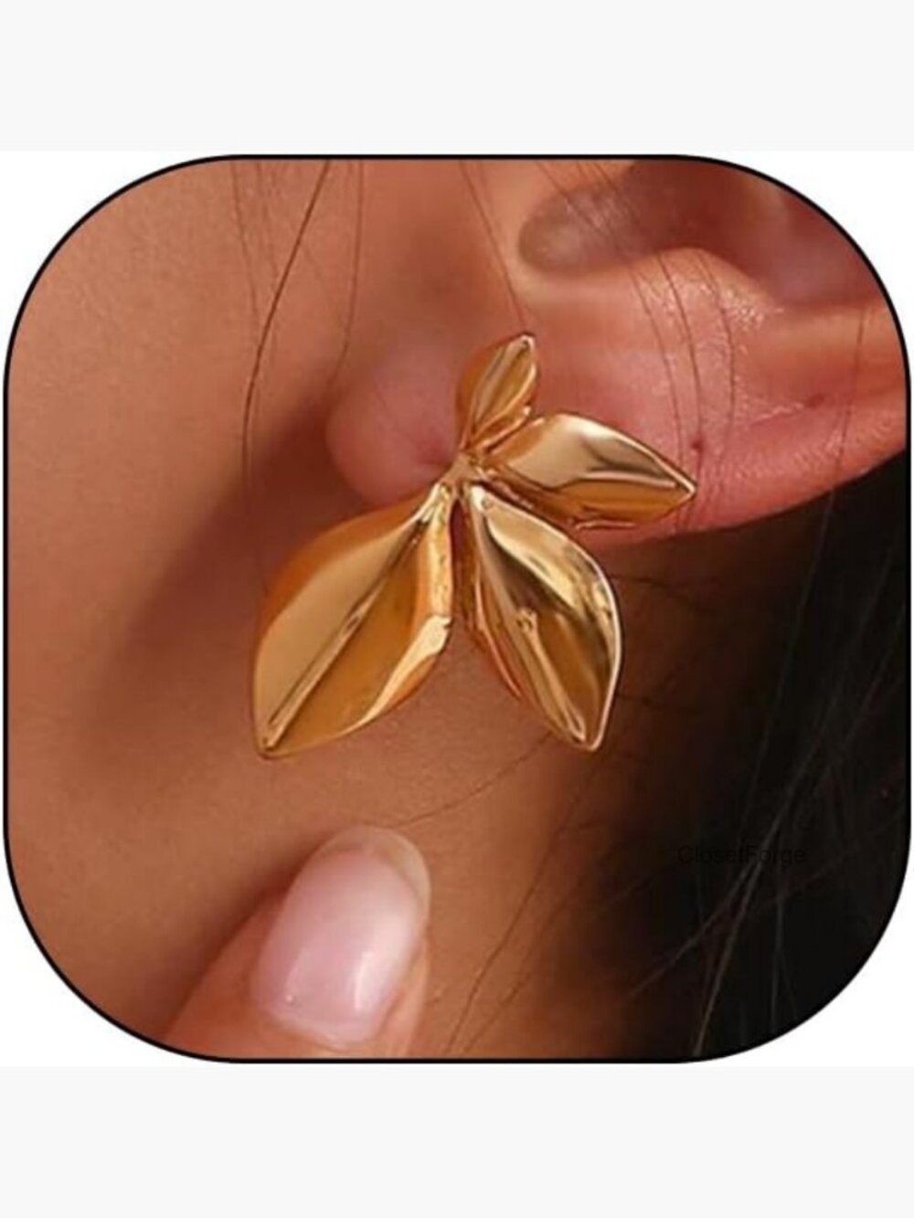 Chunky Gold Flower Stud Earrings, Vintage Leaf Statement Jewelry